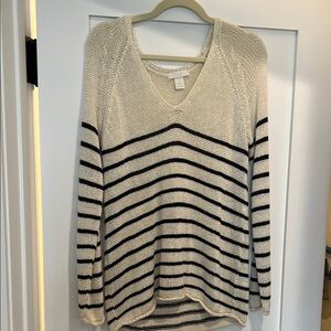 H&M Cream and Black V-Neck Sweater Nautical Stripes